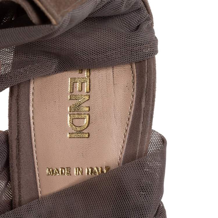 Pre Owned Fendi Grey Lace and Suede Platform Sandals Size 37.5
