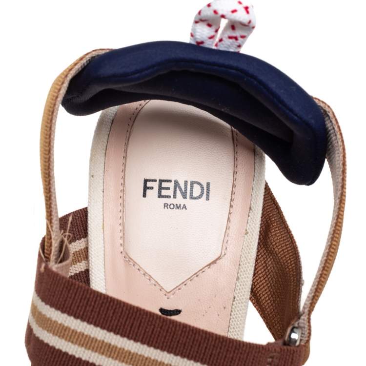 Pre Owned Fendi Multicolor Mesh And Leather Colibrì Slingback Pumps Size 39.5