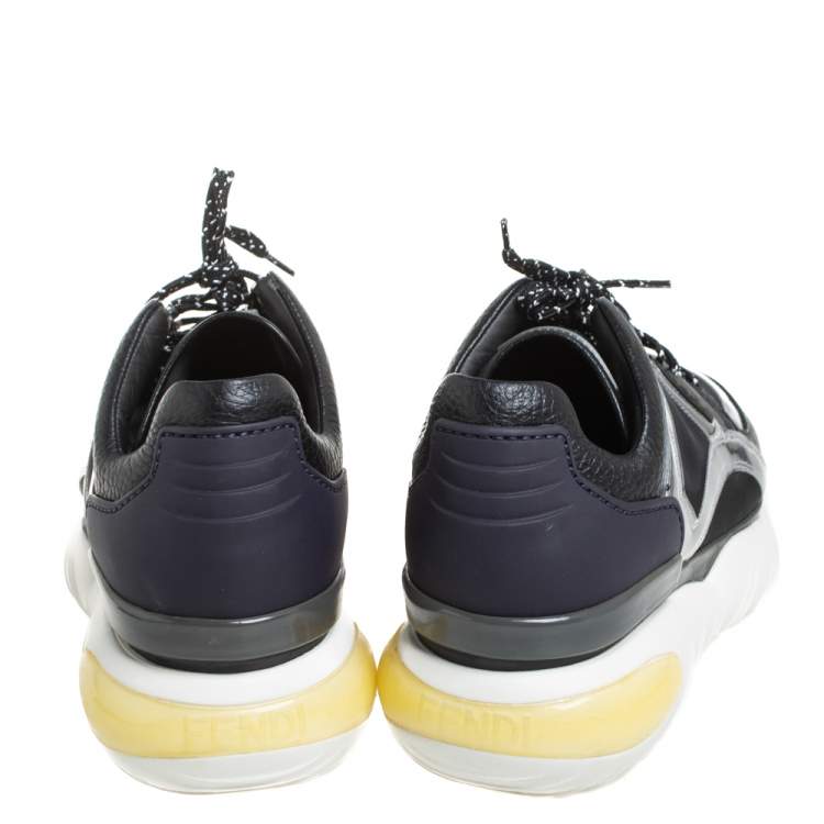 Pre Owned Fendi Black Leather And PVC Fancy Sneaker Size 38