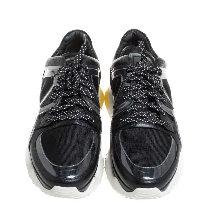 Pre Owned Fendi Black Leather And PVC Fancy Sneaker Size 38