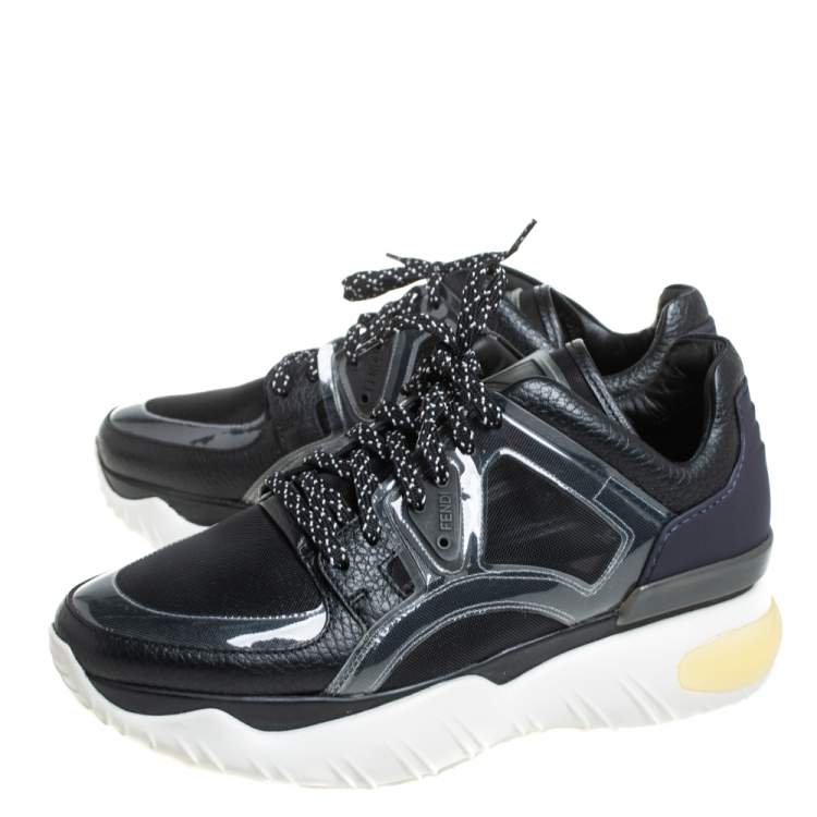 Pre Owned Fendi Black Leather And PVC Fancy Sneaker Size 38