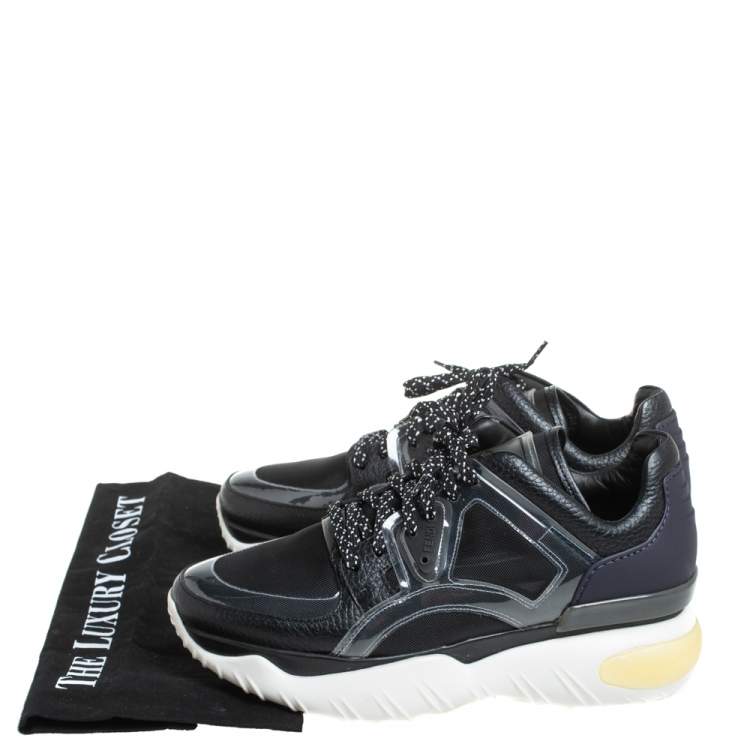 Pre Owned Fendi Black Leather And PVC Fancy Sneaker Size 38