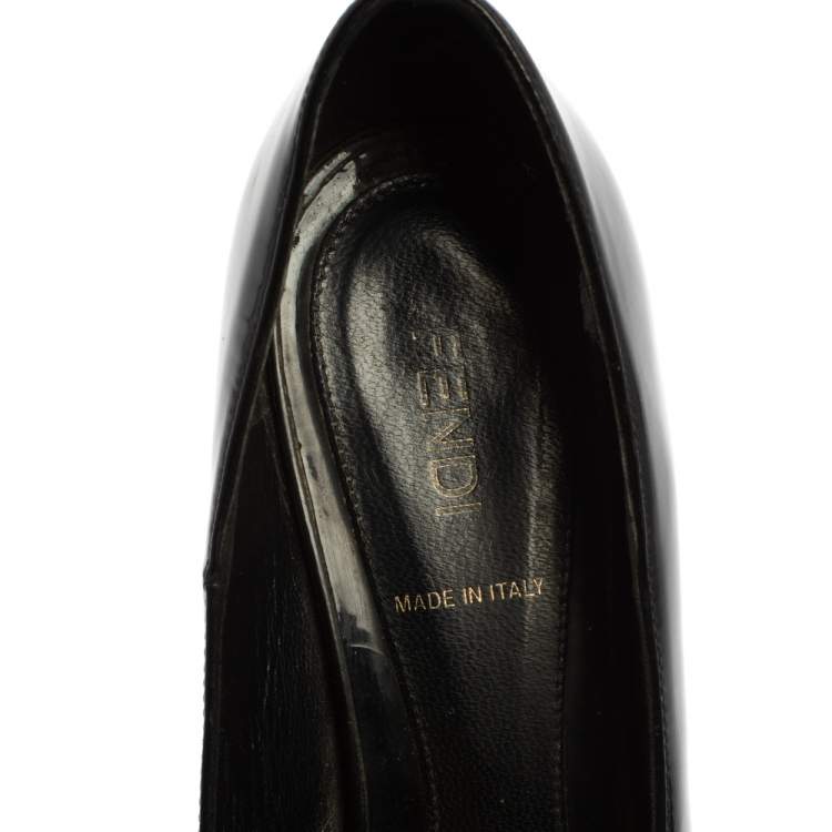 Pre Owned Fendi Black Patent Leather Peep Toe Platform  Pumps Size 37.5