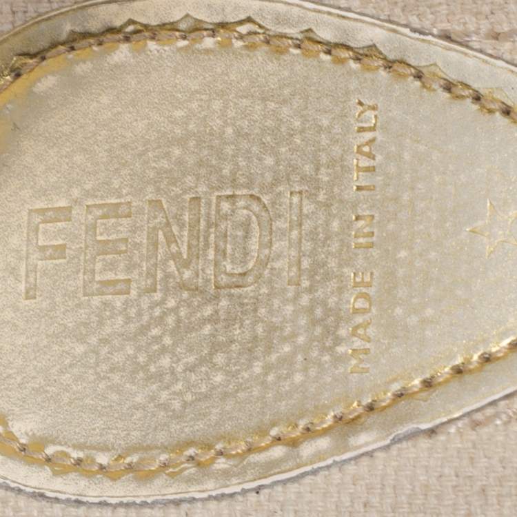 مملوكة مسبقًا Fendi Gold Patent Leather Wedge Ankle Strap Sandals Size 39