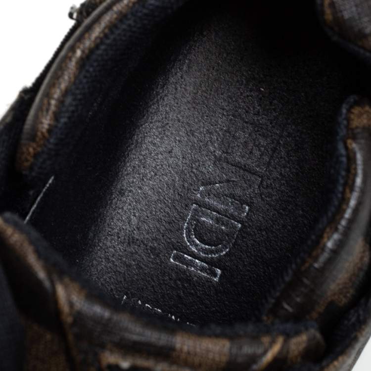 Pre Owned Fendi Tobacco Zucca Canvas And Leather Low Top Sneakers Size 37.5