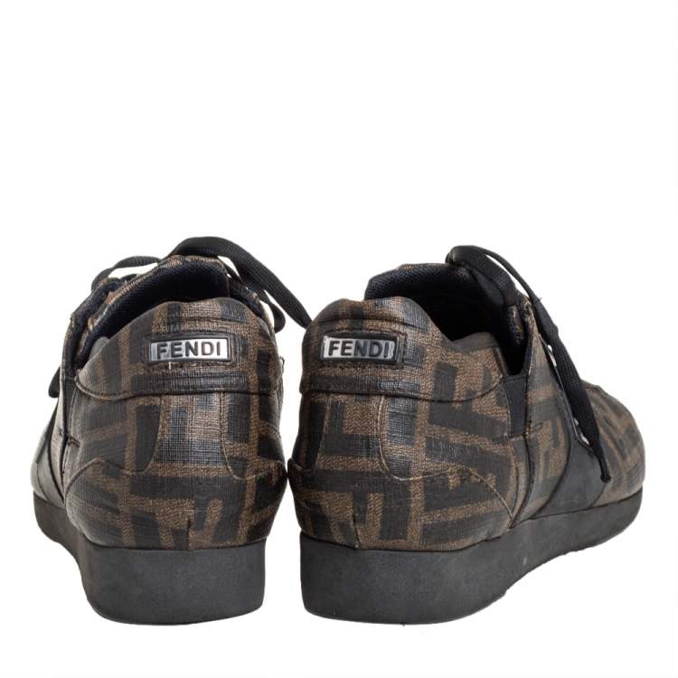 Pre Owned Fendi Tobacco Zucca Canvas And Leather Low Top Sneakers Size 37.5