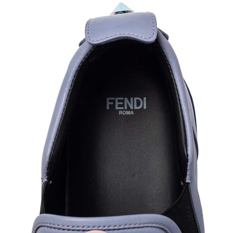 Pre Owned Fendi Blue Leather Flowerland Slip On Sneakers Size 40