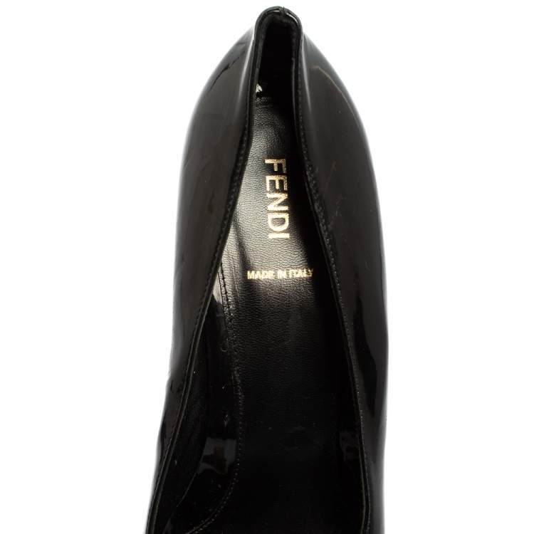 Pre Owned Fendi Black Patent Leather  And Fabric Bow Pumps Size 41