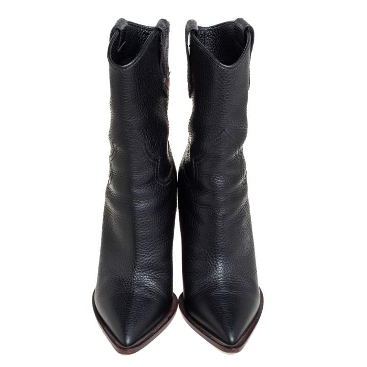 مملوكة مسبقًا Fendi Black Leather Pointed Toe Mid Calf Wedge Cowboy Boots Size 40