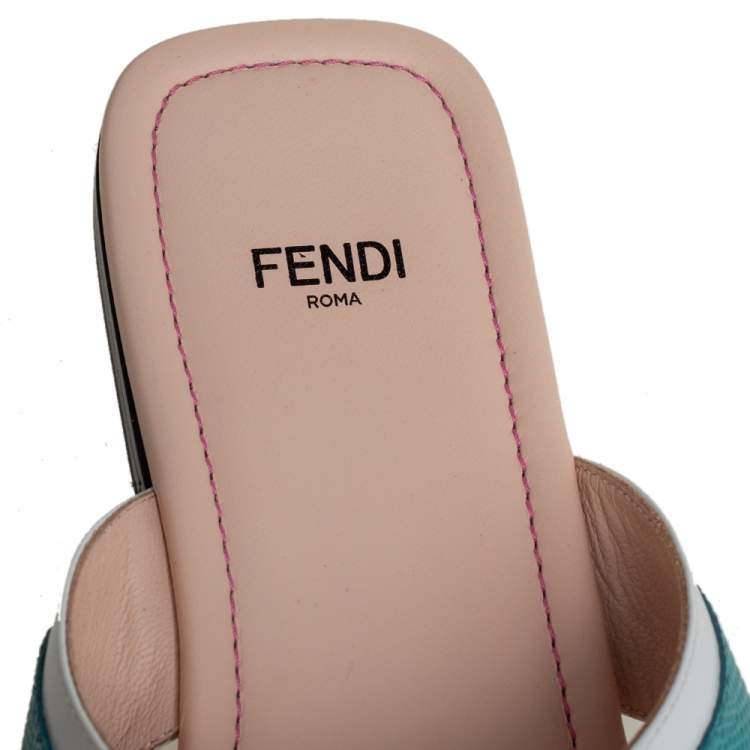 Pre Owned Fendi Multicolor Leather Studded Ankle Cuff Flat Sandals Size 39