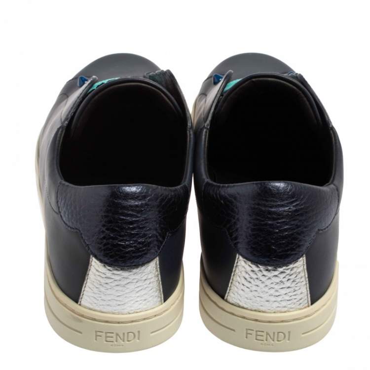 Pre Owned Fendi Blue Leather And Knit Fabric Rockoko Sneakers Size 39
