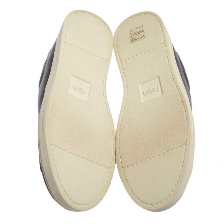 Pre Owned Fendi Blue Leather And Knit Fabric Rockoko Sneakers Size 39