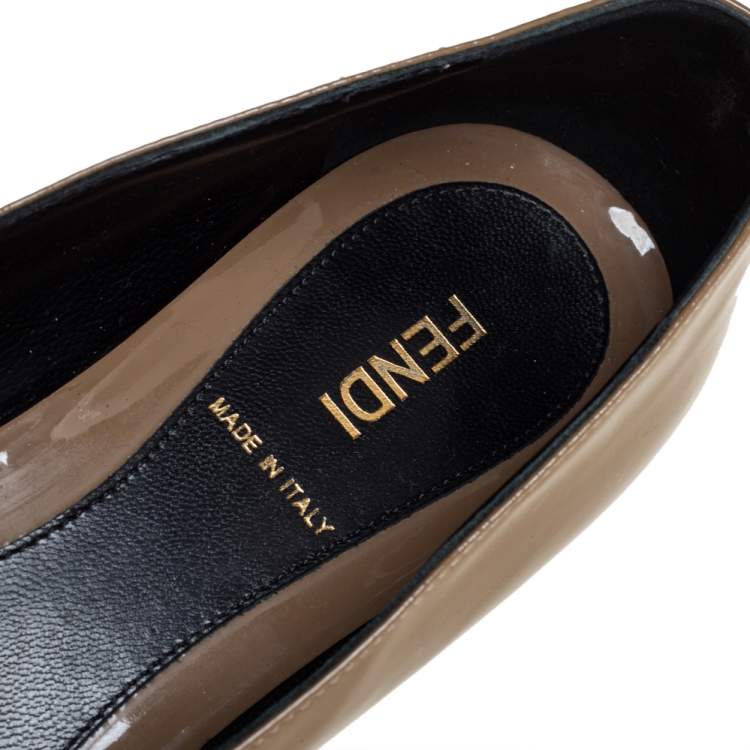Pre Owned Fendi Dark Green Patent Leather Bow Ballet Flats Size 36