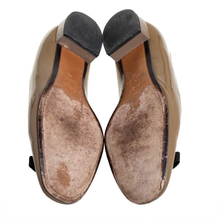 Pre Owned Fendi Dark Green Patent Leather Bow Ballet Flats Size 36