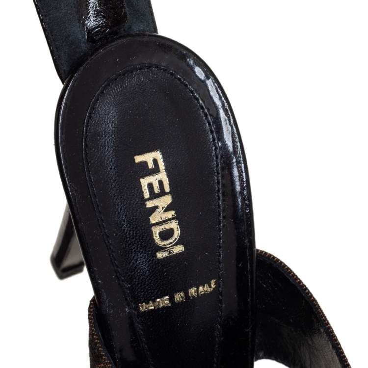 Pre Owned Fendi Brown Zucca Canvas Platform Ankle Cuff Sandals Size 36.5