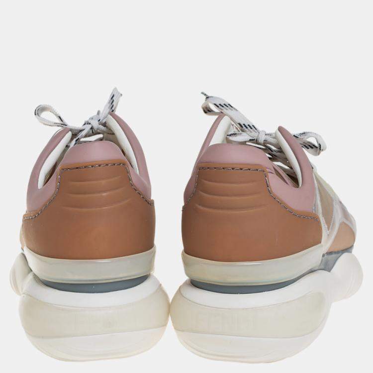 Pre Owned Fendi Multicolor Mesh And Leather Chunky Low Top Sneakers Size 38