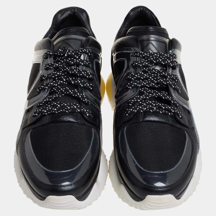 Pre Owned Fendi Black/Purple Mesh And Leather Fancy Sneakers Size 38