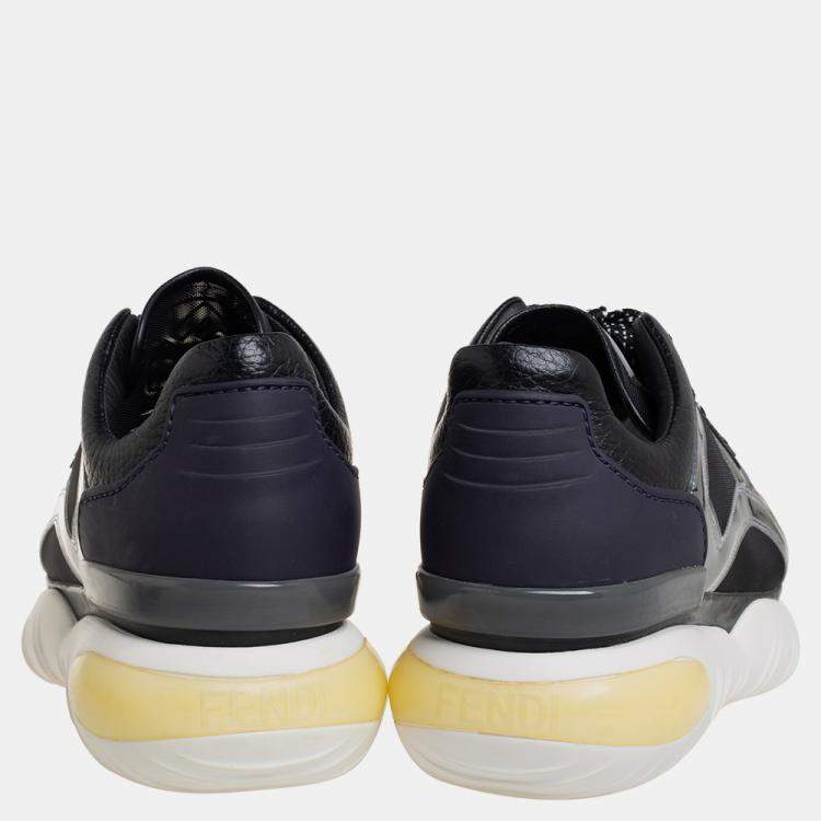 Pre Owned Fendi Black/Purple Mesh And Leather Fancy Sneakers Size 38