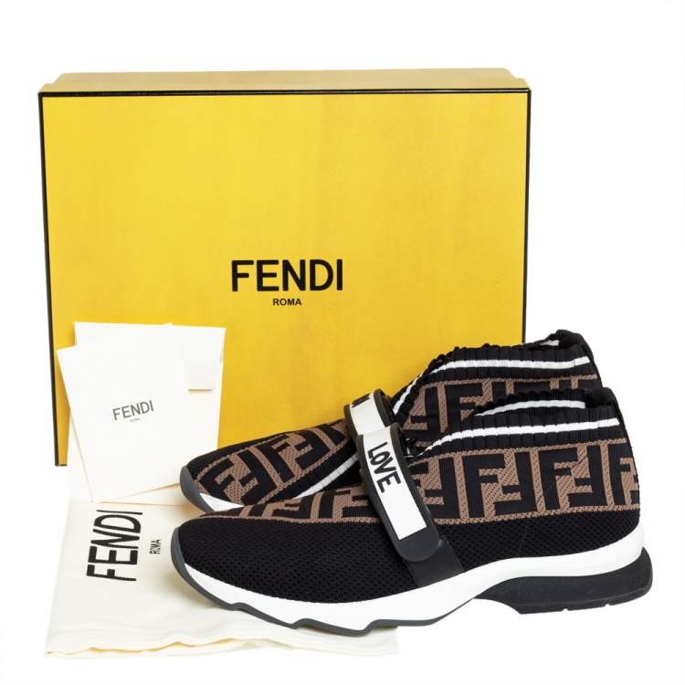 مملوكة مسبقًا Fendi Multicolor Knit Fabric And Rubber Strap Rockoko Sneakers Size 39