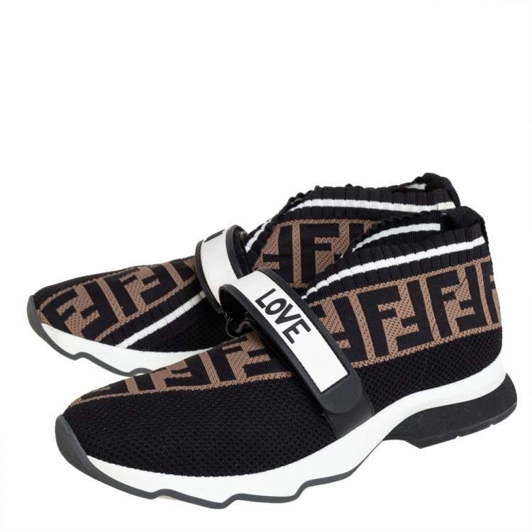 مملوكة مسبقًا Fendi Multicolor Knit Fabric And Rubber Strap Rockoko Sneakers Size 39