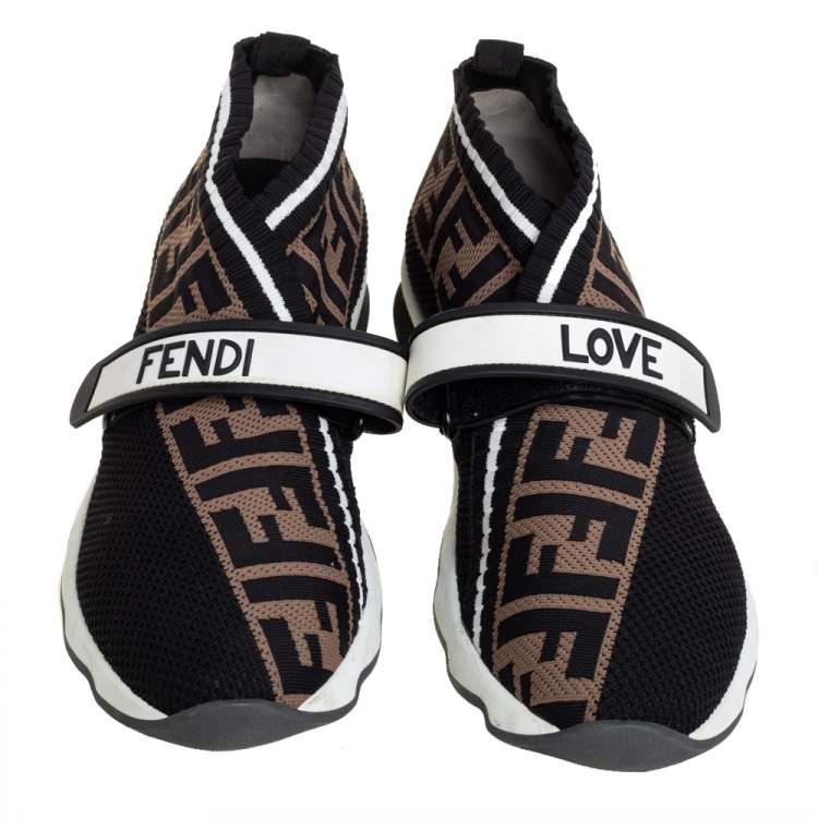 مملوكة مسبقًا Fendi Multicolor Knit Fabric And Rubber Strap Rockoko Sneakers Size 39