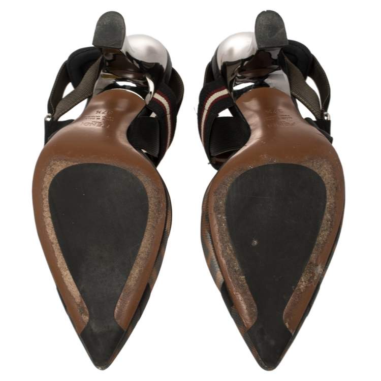 Pre Owned Fendi Multicolor Mesh And Fabric Colibri Slingback Pointed Toe Sandals Size 37.5