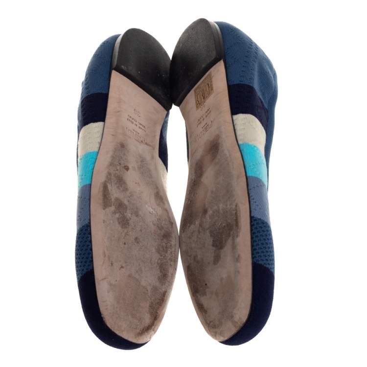 Pre Owned Fendi Multicolor Striped Knit Fabric Ballet Flats Size 36