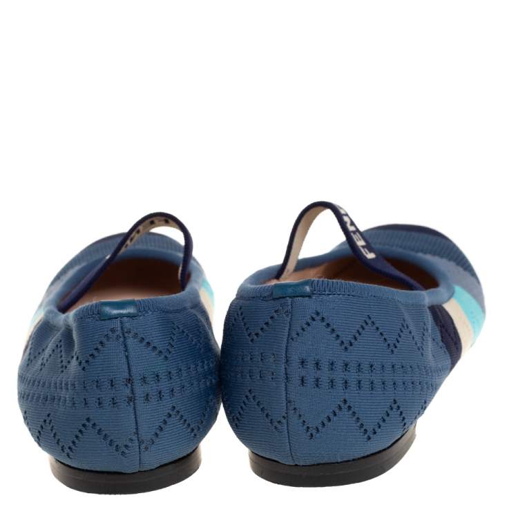 Pre Owned Fendi Multicolor Striped Knit Fabric Ballet Flats Size 36