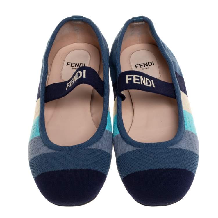 Pre Owned Fendi Multicolor Striped Knit Fabric Ballet Flats Size 36