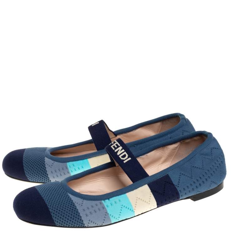 Pre Owned Fendi Multicolor Striped Knit Fabric Ballet Flats Size 36