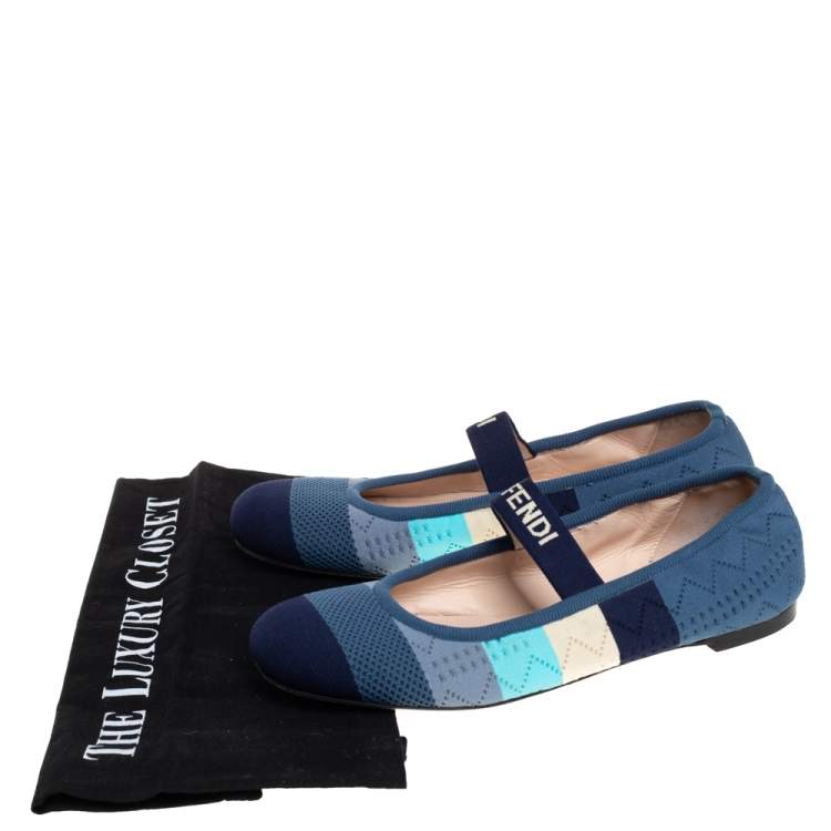 Pre Owned Fendi Multicolor Striped Knit Fabric Ballet Flats Size 36