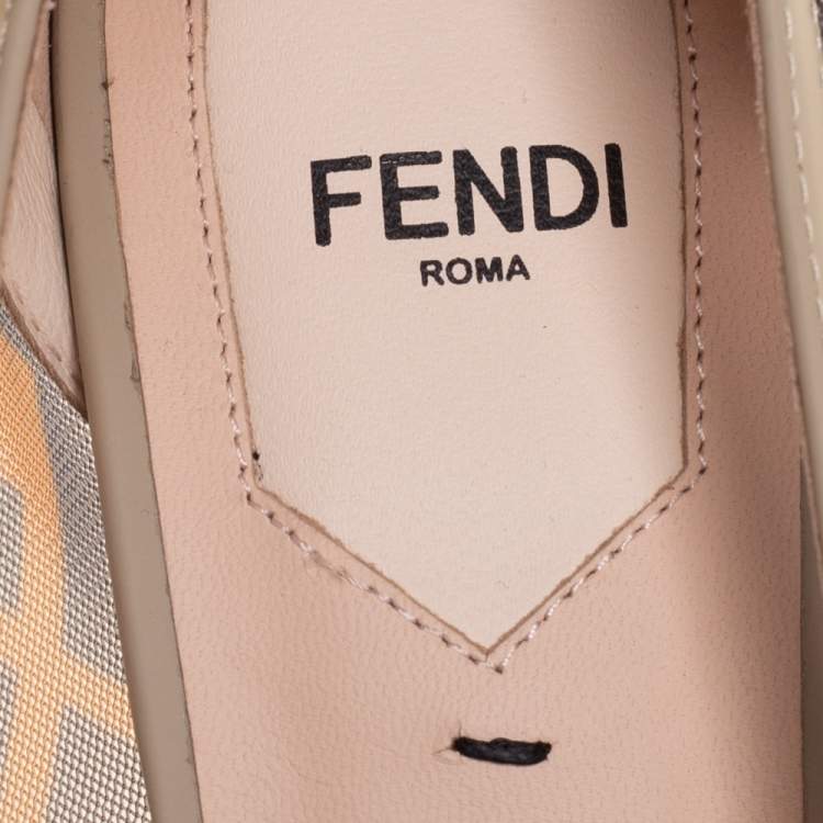 Pre Owned Fendi Brown/Black Zucca Mesh And Leather Colibri Pointed Toe Pumps Size 38.5