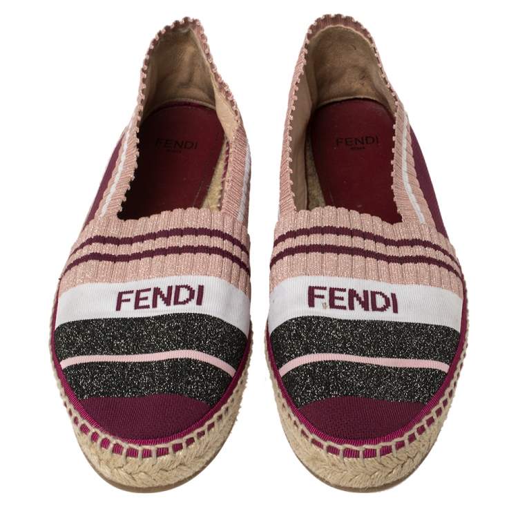 Pre Owned Fendi Multicolor Stretch Fabric Espadrille Flats Size 37.5