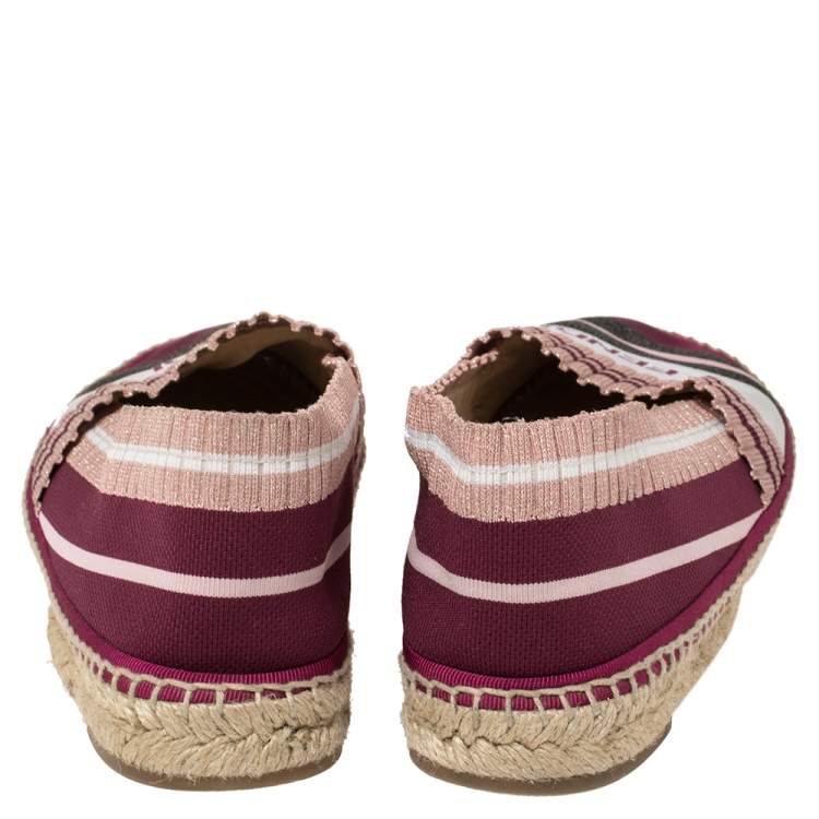 Pre Owned Fendi Multicolor Stretch Fabric Espadrille Flats Size 37.5