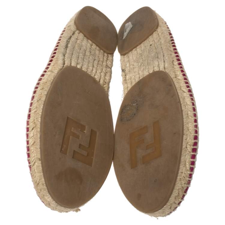 Pre Owned Fendi Multicolor Stretch Fabric Espadrille Flats Size 37.5