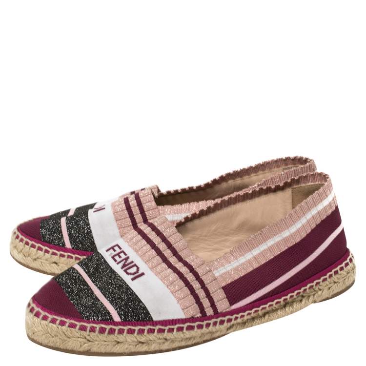 Pre Owned Fendi Multicolor Stretch Fabric Espadrille Flats Size 37.5