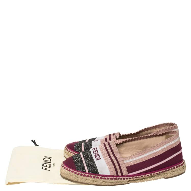 Pre Owned Fendi Multicolor Stretch Fabric Espadrille Flats Size 37.5
