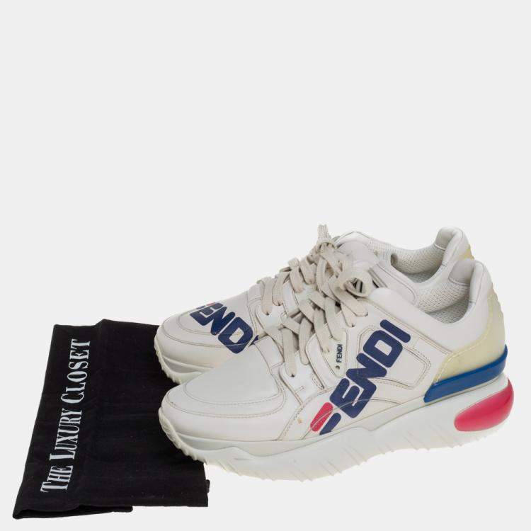 Pre Owned Fendi White Leather And Rubber Fendi-Fila Mania Logo Low Top Sneakers Size 39