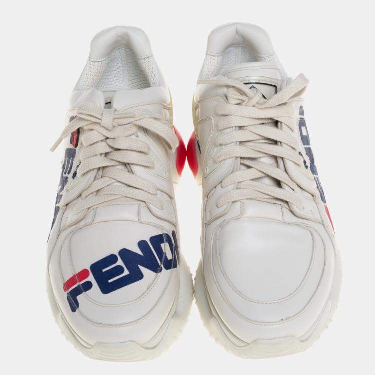 Pre Owned Fendi White Leather And Rubber Fendi-Fila Mania Logo Low Top Sneakers Size 39