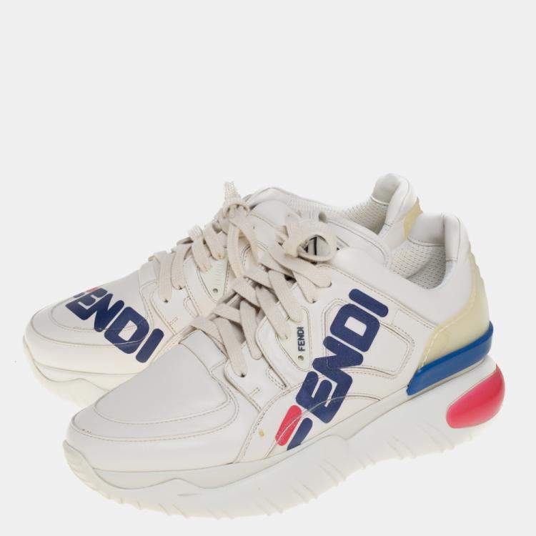 Pre Owned Fendi White Leather And Rubber Fendi-Fila Mania Logo Low Top Sneakers Size 39