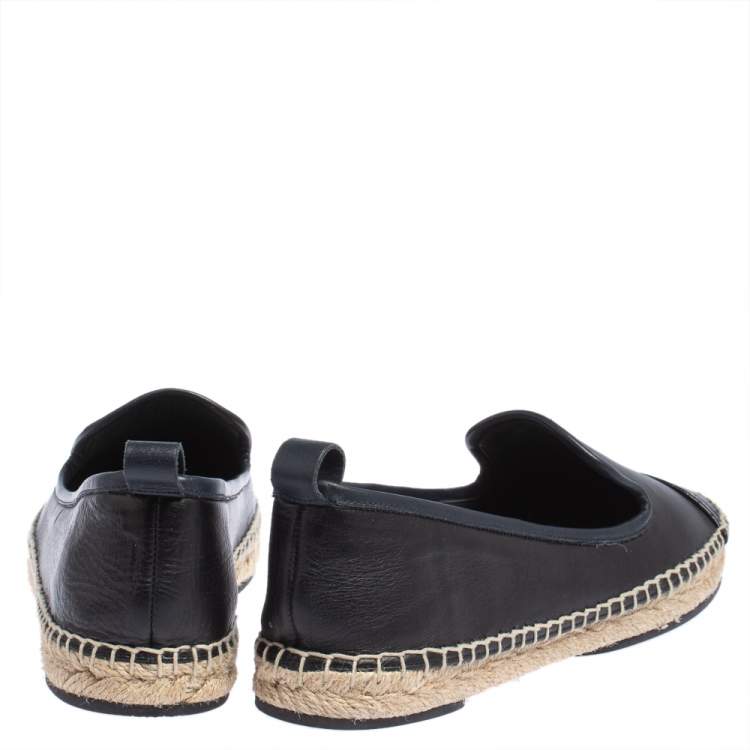 Pre Owned Fendi Navy Blue Leather And Black Croc Embossed Cap Toe Junia Espadrilles Flats Size 40