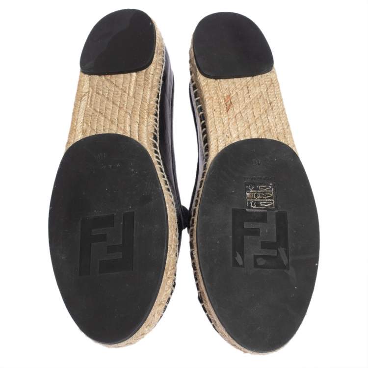 Pre Owned Fendi Navy Blue Leather And Black Croc Embossed Cap Toe Junia Espadrilles Flats Size 40