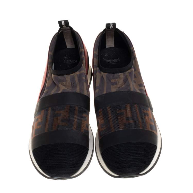 Pre Owned Fendi Multicolor Mesh And Canvas Colibri Slip on Sneaker Size 39 