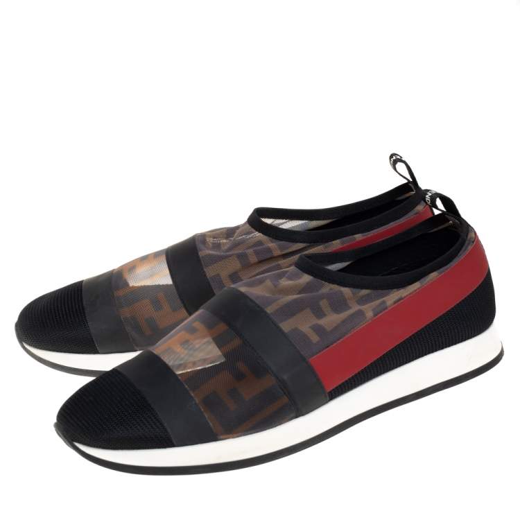 Pre Owned Fendi Multicolor Mesh And Canvas Colibri Slip on Sneaker Size 39 