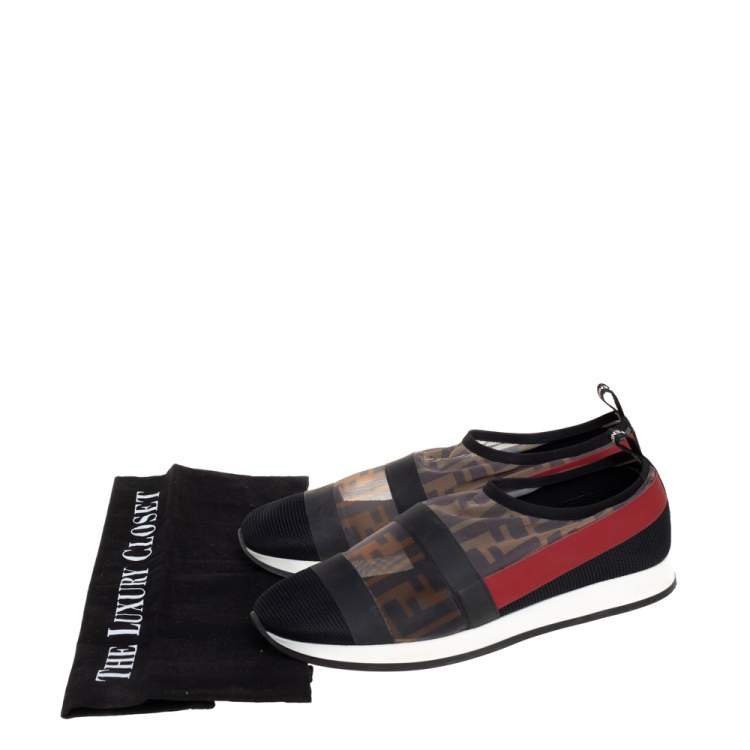 Pre Owned Fendi Multicolor Mesh And Canvas Colibri Slip on Sneaker Size 39 