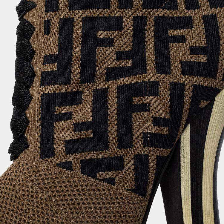 مملوكة مسبقًا Fendi Brown Knit Fabric FF Logo Ankle Boots Size 39