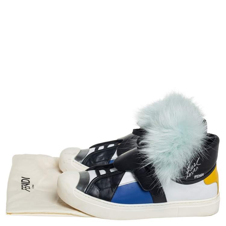 Pre Owned Fendi Multicolor Fur And Suede Karlito Hight Top Sneakers Size 40