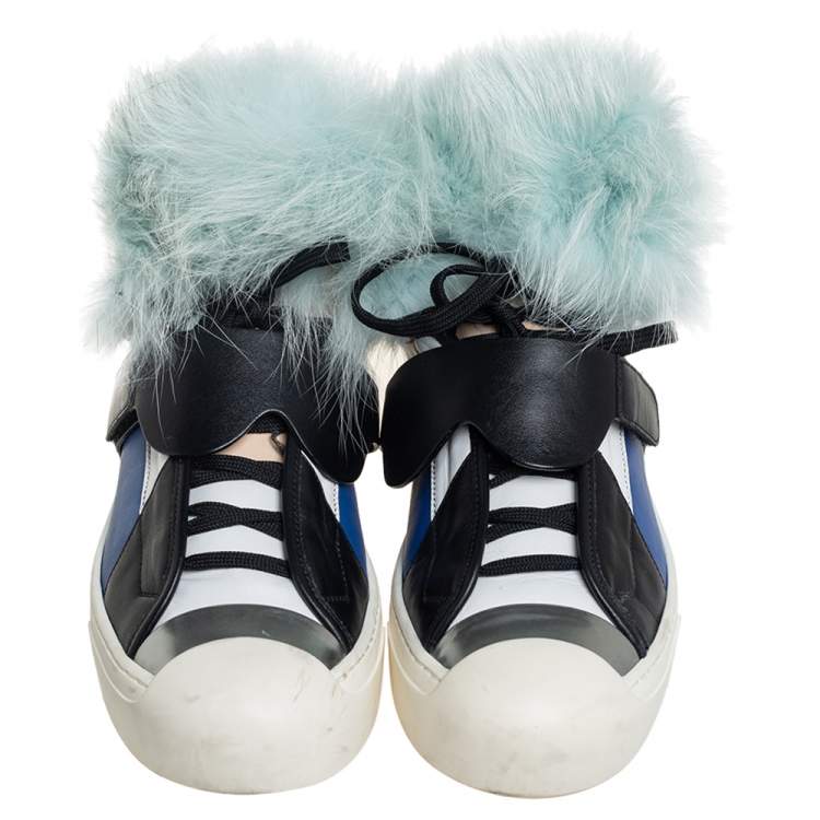 Pre Owned Fendi Multicolor Fur And Suede Karlito Hight Top Sneakers Size 40