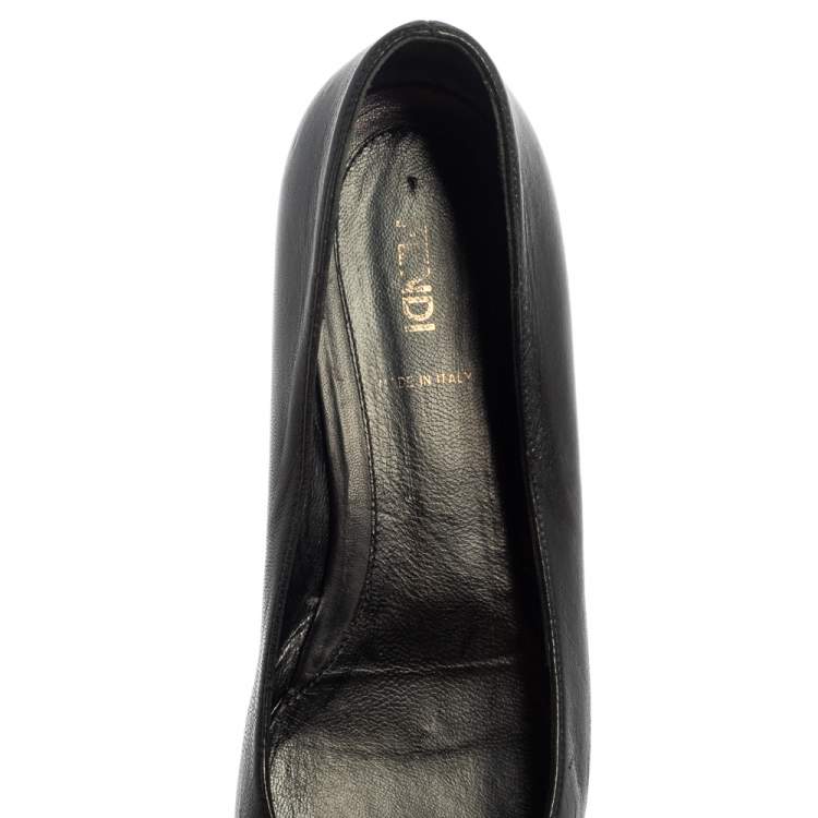 Pre Owned Fendi Black Leather Logo Ballet Flats Size 37
