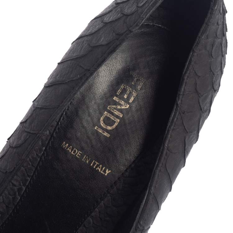 Pre Owned Fendi Black Python Embossed Leather Zucca Print Heel Pumps Size 37